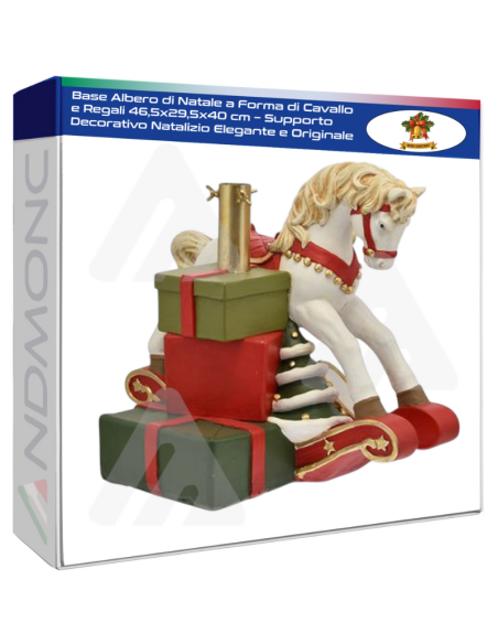 Base Albero di Natale a Forma di Cavallo e Regali 46,5x29,5x40 cm – Supporto Decorativo Natalizio Elegante e Originale