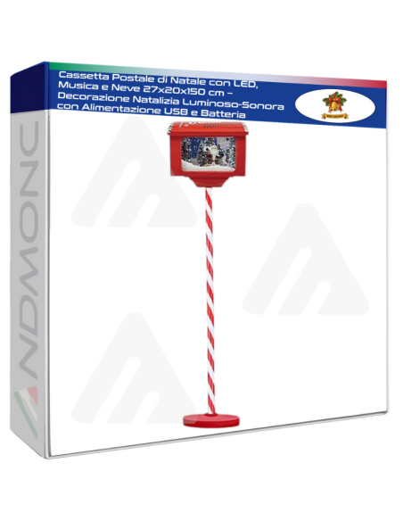 Cassetta Postale di Natale con LED, Musica e Neve 27x20x150 cm – Decorazione Natalizia Luminoso-Sonora