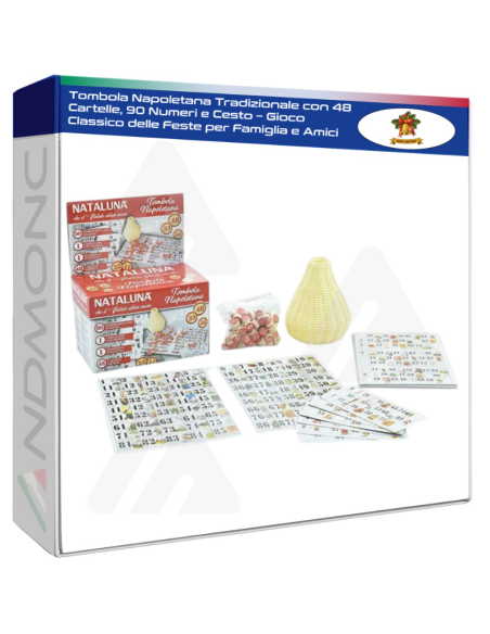 Tombola Napoletana Tradizionale con 48 Cartelle, 90 Numeri e Cesto – Gioco Classico delle Feste per Famiglia e Amici