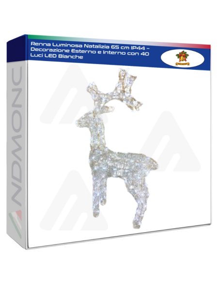Renna Luminosa Natalizia 65 cm IP44 – Decorazione Esterno e Interno con 40 Luci LED Bianche