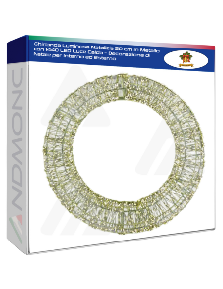 Ghirlanda Luminosa Natalizia 50 cm in Metallo con 1440 LED Luce Calda – Decorazione di Natale per Interno ed Esterno