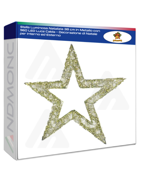 Stella Luminosa Natalizia 38 cm in Metallo con 960 LED Luce Calda – Decorazione di Natale per Interno ed Esterno