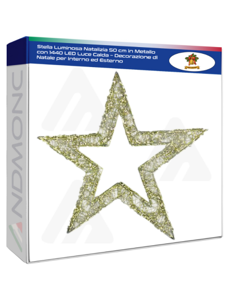 Stella Luminosa Natalizia 50 cm in Metallo con 1440 LED Luce Calda – Decorazione di Natale per Interno ed Esterno