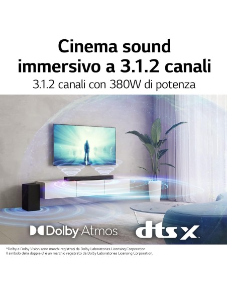 LG Soundbar S75Q 380W 3.1.2 canali, Meridian, Dolby Atmos, NOVITÀ 2022