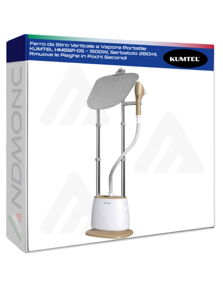 Ferro da Stiro Verticale a Vapore Portatile KUMTEL HMGSP-05 – 1500W, Serbatoio 280ml, Rimuove le Pieghe in Pochi Secondi