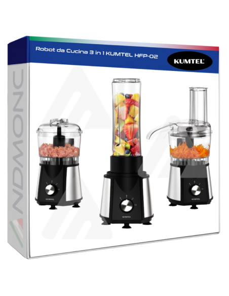 Robot da Cucina Multifunzione 3 in 1 KUMTEL HFP-02 – Tritatutto, Frullatore e Impastatrice, Potente e Compatto