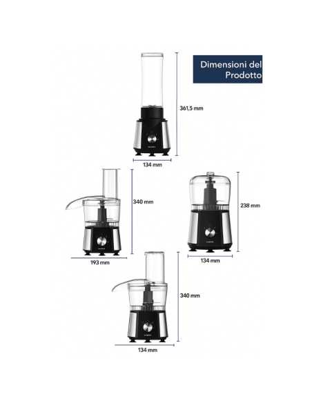 Robot da Cucina Multifunzione 3 in 1 KUMTEL HFP-02 – Tritatutto, Frullatore e Impastatrice, Potente e Compatto