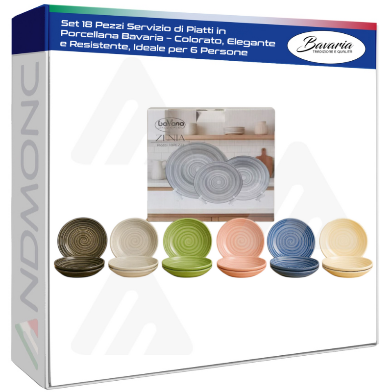 Set 18 Pezzi Servizio di Piatti in Porcellana...