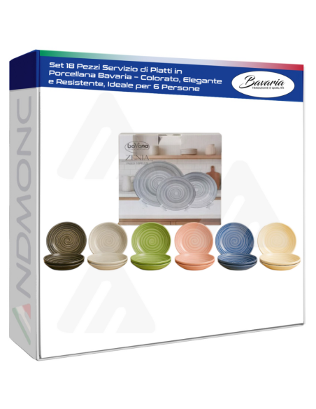 Set 18 Pezzi Servizio di Piatti in Porcellana Bavaria – Colorato, Elegante e Resistente, Ideale per 6 Persone