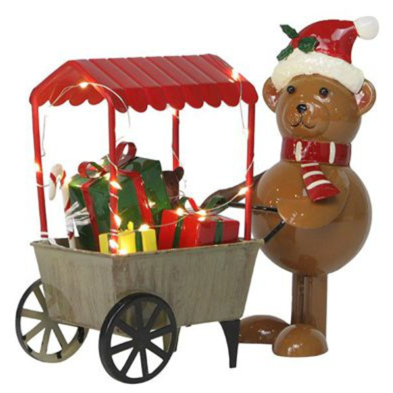Orso con Carretto Natalizio con LED 25x10x22,5...