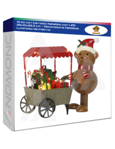 Orso con Carretto Natalizio con LED 25x10x22,5 cm –...