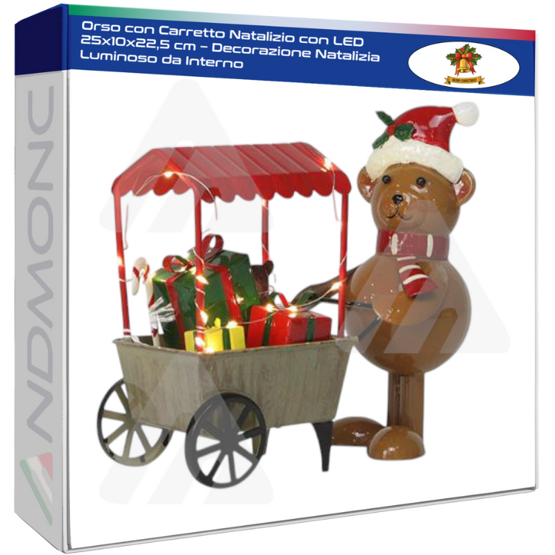 Orso con Carretto Natalizio con LED 25x10x22,5...