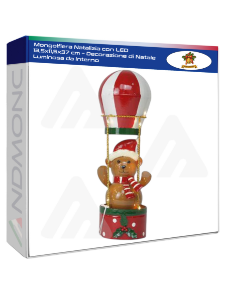 Mongolfiera Natalizia con LED 13,5x11,5x37 cm – Decorazione di Natale Luminosa da Interno