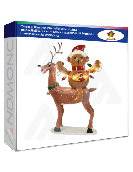 Orso e Renna Natalizi con LED 26,5x11x35,5 cm – Decorazione di Natale Luminosa da Interno