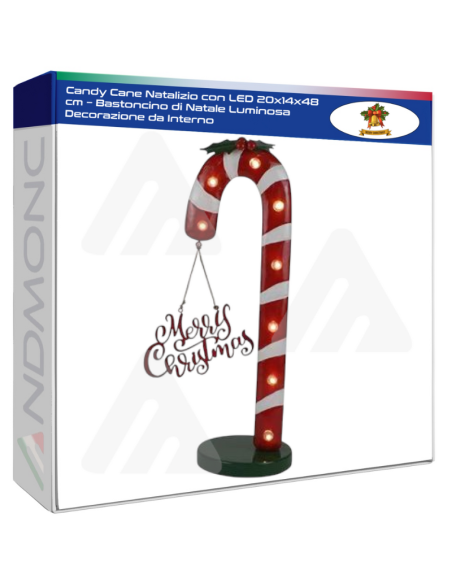 Candy Cane Natalizio con LED 20x14x48 cm – Bastoncino di Natale Luminosa Decorazione da Interno