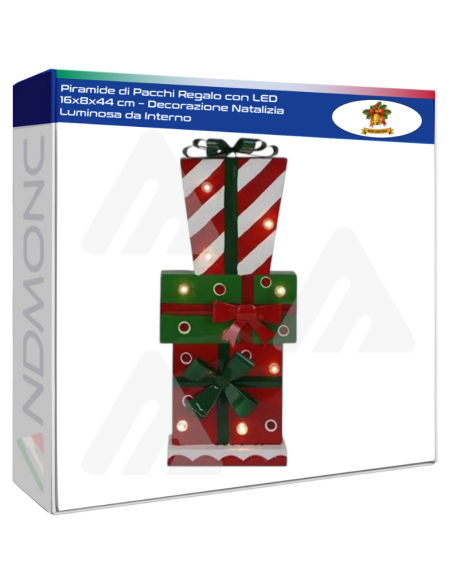 Piramide di Pacchi Regalo con LED 16x8x44 cm – Decorazione Natalizia Luminosa da Interno