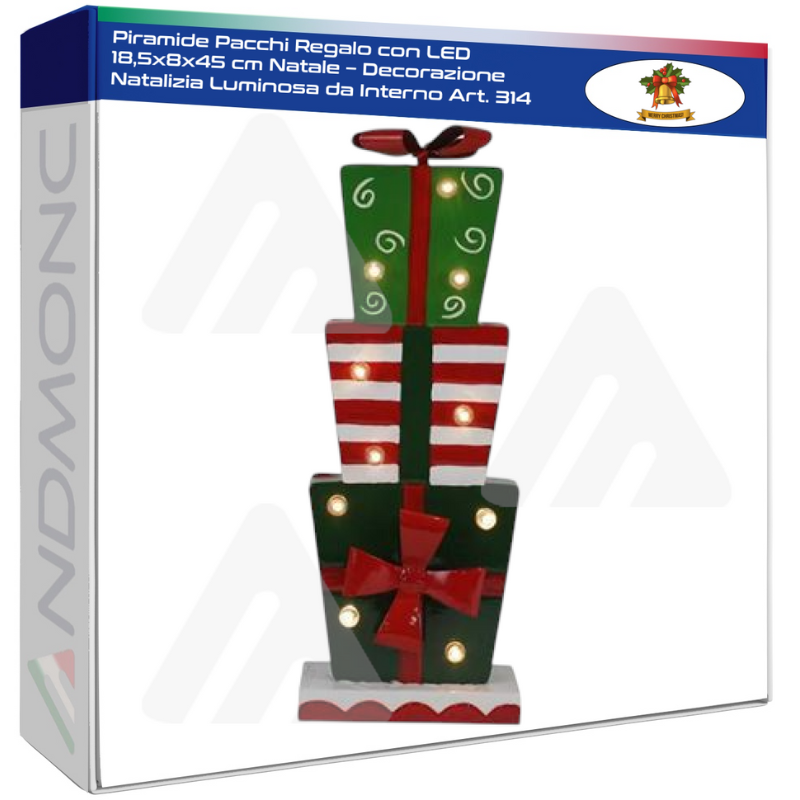 Piramide Pacchi Regalo con LED 18,5x8x45 cm...