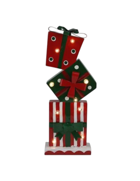 Piramide Pacchi Regalo con LED 17,5x8x46cm cm Natale – Decorazione Natalizia Luminosa da Interno Art. 315