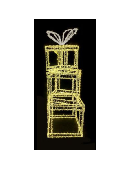 Pila Pacchi Regalo Natalizi 90 cm con 1200 LED Bianco Caldo e Fiocco Bianco – Decorazione Natalizia Luminosa