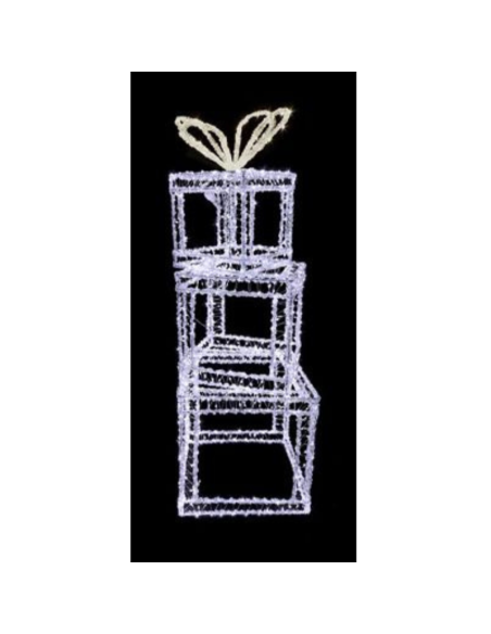 Pila Pacchi Regalo Natalizi 90 cm con 1200 LED Bianco Freddo e Fiocco Bianco – Decorazione Natalizia Luminosa