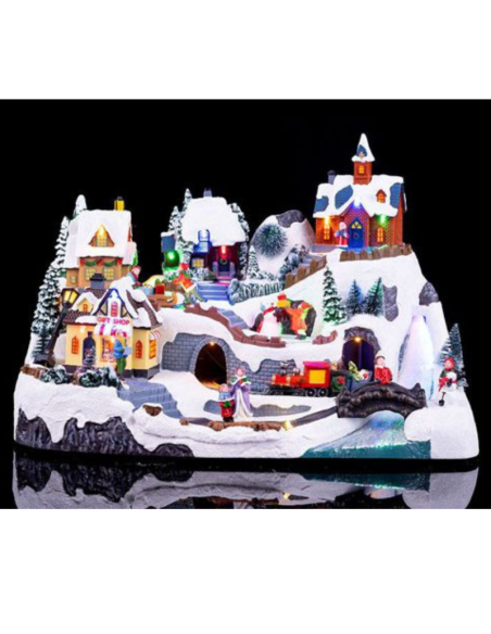 Villaggio di Natale con Luci, Musica e Movimento 40x26x27 cm – Decorazione Natalizia Luminosa e Animata