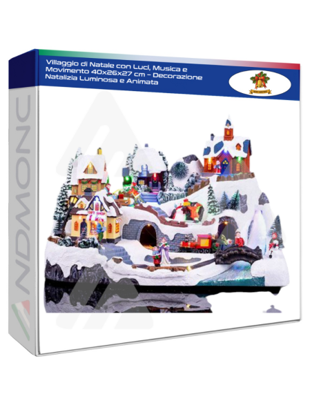 Villaggio di Natale con Luci, Musica e Movimento 40x26x27 cm – Decorazione Natalizia Luminosa e Animata