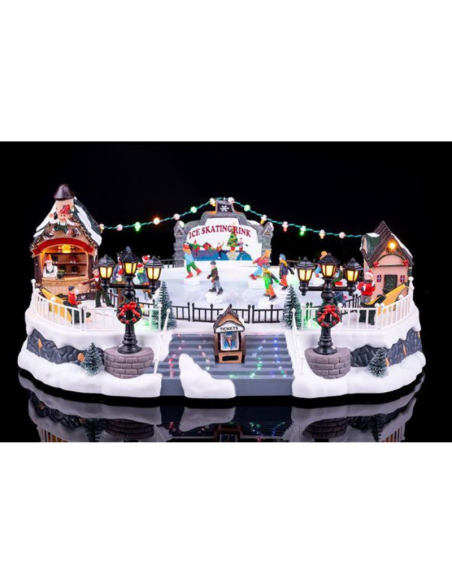 Pista di Ghiaccio Natalizia con Luci, Musica e Movimento 40x27x18 cm – Villaggio di Natale Animato