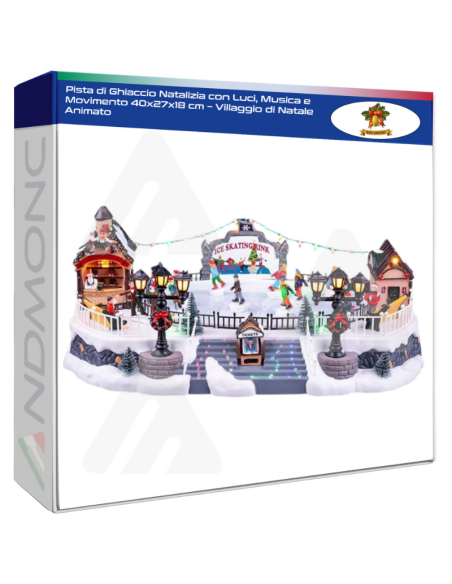 Pista di Ghiaccio Natalizia con Luci, Musica e Movimento 40x27x18 cm – Villaggio di Natale Animato