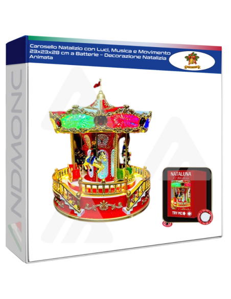 Carosello Natalizio con Luci, Musica e Movimento 23x23x28 cm a Batterie – Decorazione Natalizia Animata