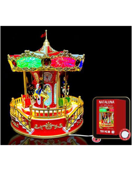 Carosello Natalizio con Luci, Musica e Movimento 23x23x28 cm a Batterie – Decorazione Natalizia Animata