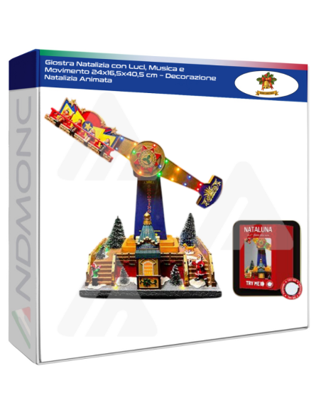 Giostra Natalizia con Luci, Musica e Movimento 24x16,5x40,5 cm – Decorazione Natalizia Animata
