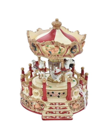 Giostra Carillon 15,5x13,8x17 cm Bianco-Rosso – Carillon Natalizio Decorativo in Stile Classico