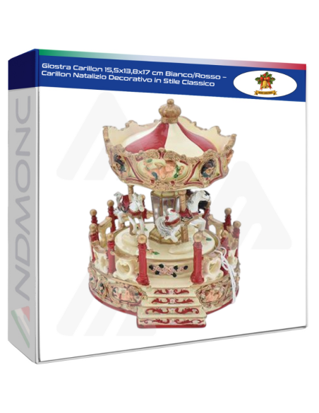 Giostra Carillon 15,5x13,8x17 cm Bianco-Rosso – Carillon Natalizio Decorativo in Stile Classico