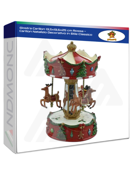 Giostra Carillon 13,5x13,5x25 cm Rossa – Carillon Natalizio Decorativo in Stile Classico