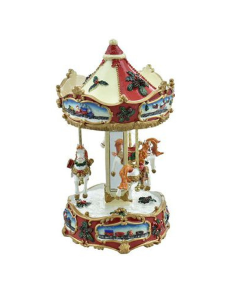 Giostra Carillon Rossa 13,5x13,5x25 cm – Carillon Decorativo Natalizio in Stile Classico