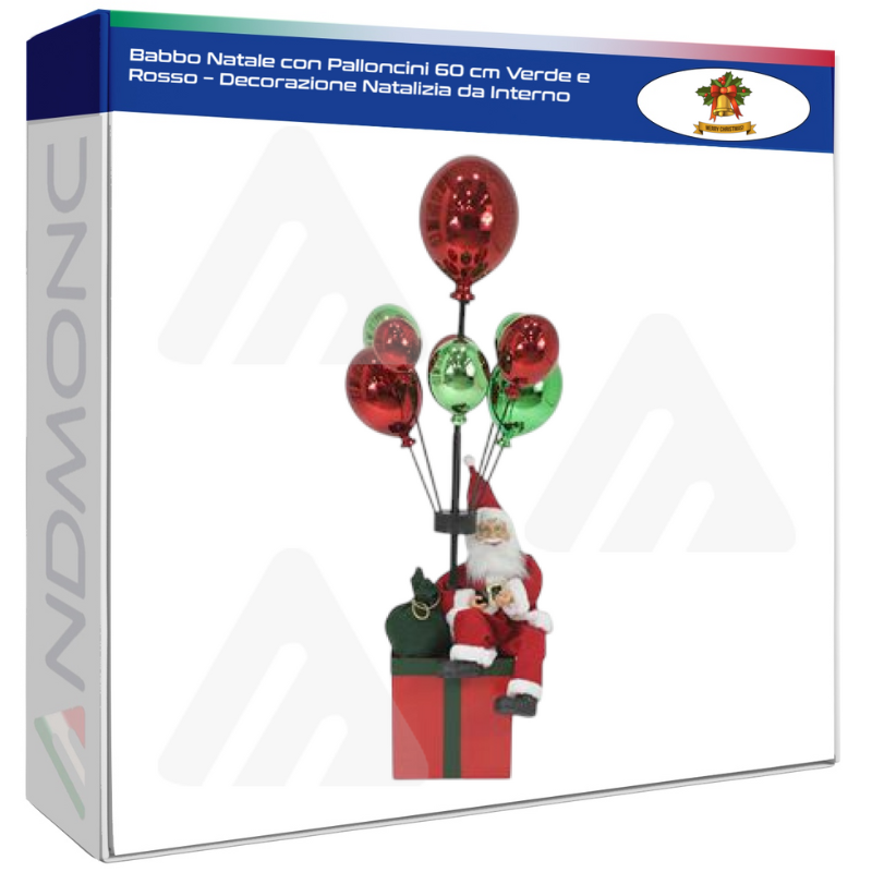 Babbo Natale con Palloncini 60 cm Verde e Rosso...