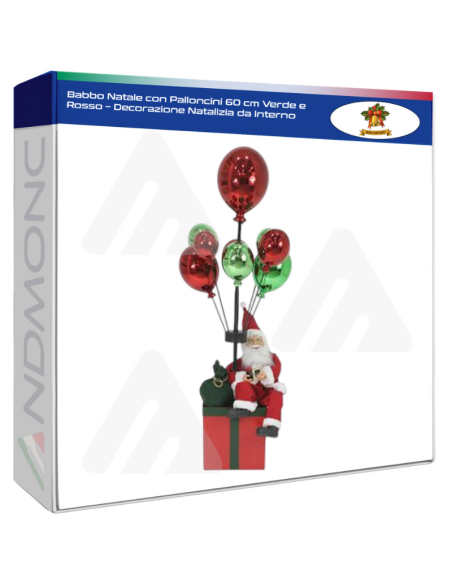Babbo Natale con Palloncini 60 cm Verde e Rosso – Decorazione Natalizia da Interno