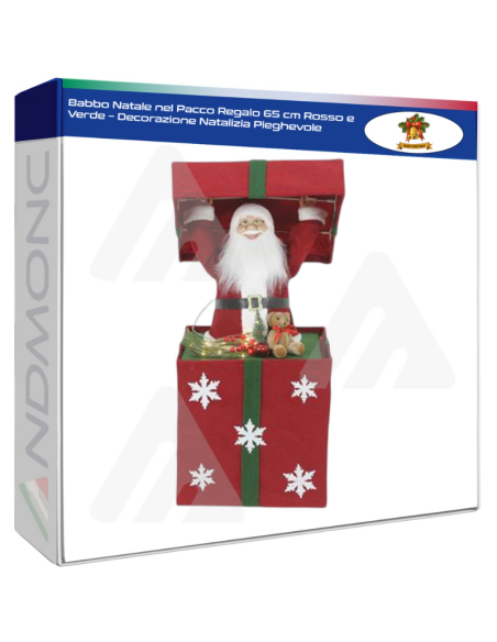 Babbo Natale nel Pacco Regalo 65 cm Rosso e Verde – Decorazione Natalizia Pieghevole