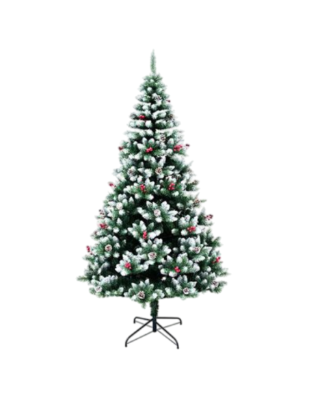 Albero di Natale Innevato con Bacche 180 cm – Abete Artificiale Folto con 800 Punte