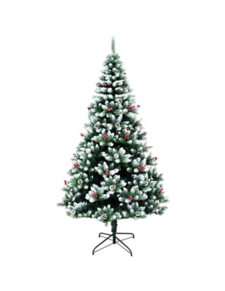Albero di Natale Innevato con Bacche 210 cm – Abete Artificiale Folto con 1288 Punte