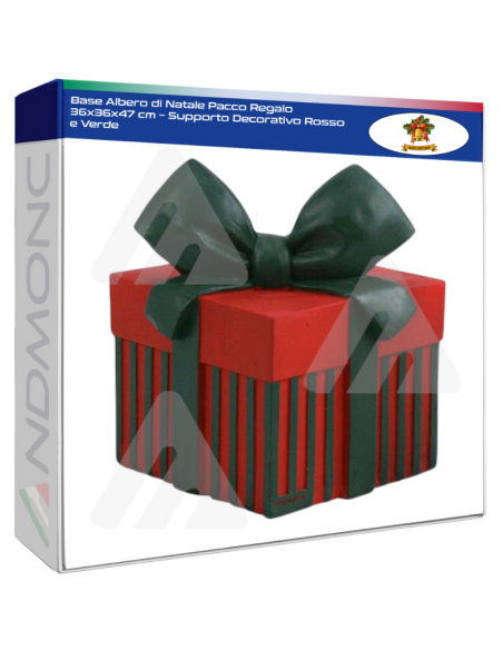 Base Albero di Natale Pacco Regalo 36x36x47 cm – Supporto Decorativo Rosso e Verde