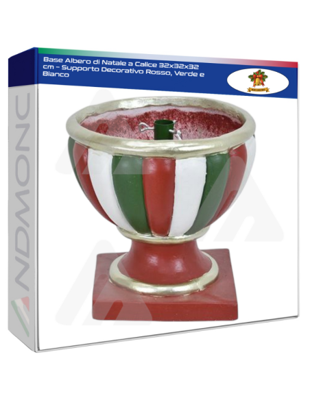 Base Albero di Natale a Calice 32x32x32 cm – Supporto Decorativo Rosso, Verde e Bianco