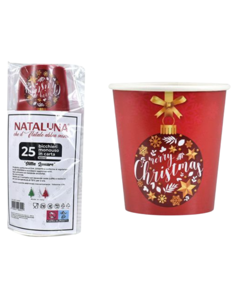 Bicchieri Monouso in Carta 160 ml – Set 25 Pz  Design Natalizio Festivo per Party, Eventi e Feste a Tema