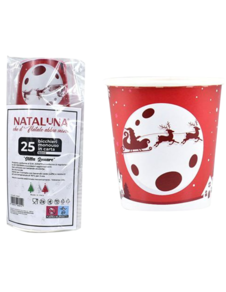 Bicchieri Monouso in Carta 160 ml – Set 25 Pz  Design Natalizio Art.3 per Feste ed Eventi