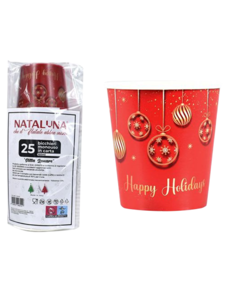 Bicchieri Monouso in Carta 160 ml – 25 Pezzi  Design Natalizio Art.4 per Feste ed Eventi