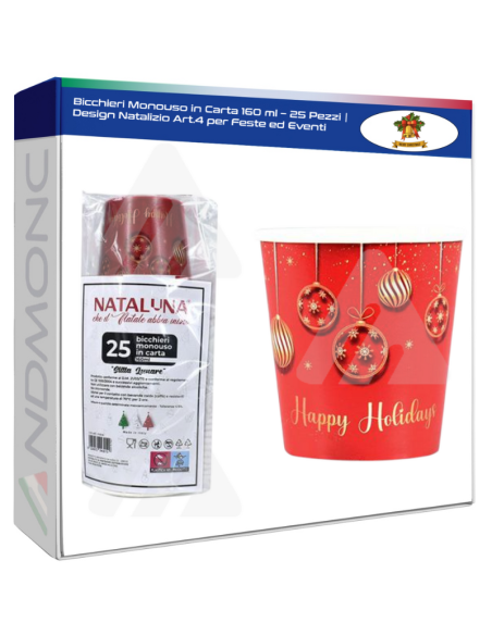 Bicchieri Monouso in Carta 160 ml – 25 Pezzi  Design Natalizio Art.4 per Feste ed Eventi