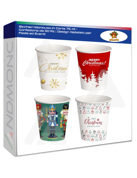 Bicchieri Monouso in Carta 75 ml – Confezione da 50 Pz  Design Natalizio per Feste ed Eventi