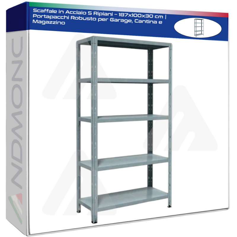 Scaffale in Acciaio 5 Ripiani – 187x100x30 cm...