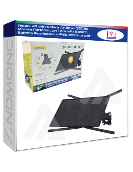 Router 4G WiFi Solare Andowl Q2025 – Modem Portatile con Pannello Solare, Batteria Ricaricabile e IP66 Waterproof