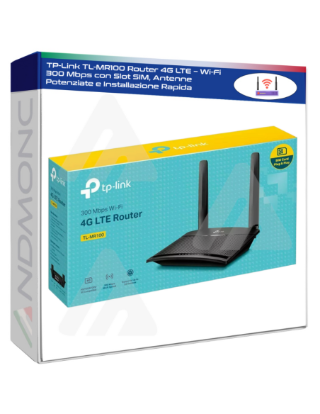 TP-Link TL-MR100 Router 4G LTE – Wi-Fi 300 Mbps con Slot SIM, Antenne Potenziate e Installazione Rapida